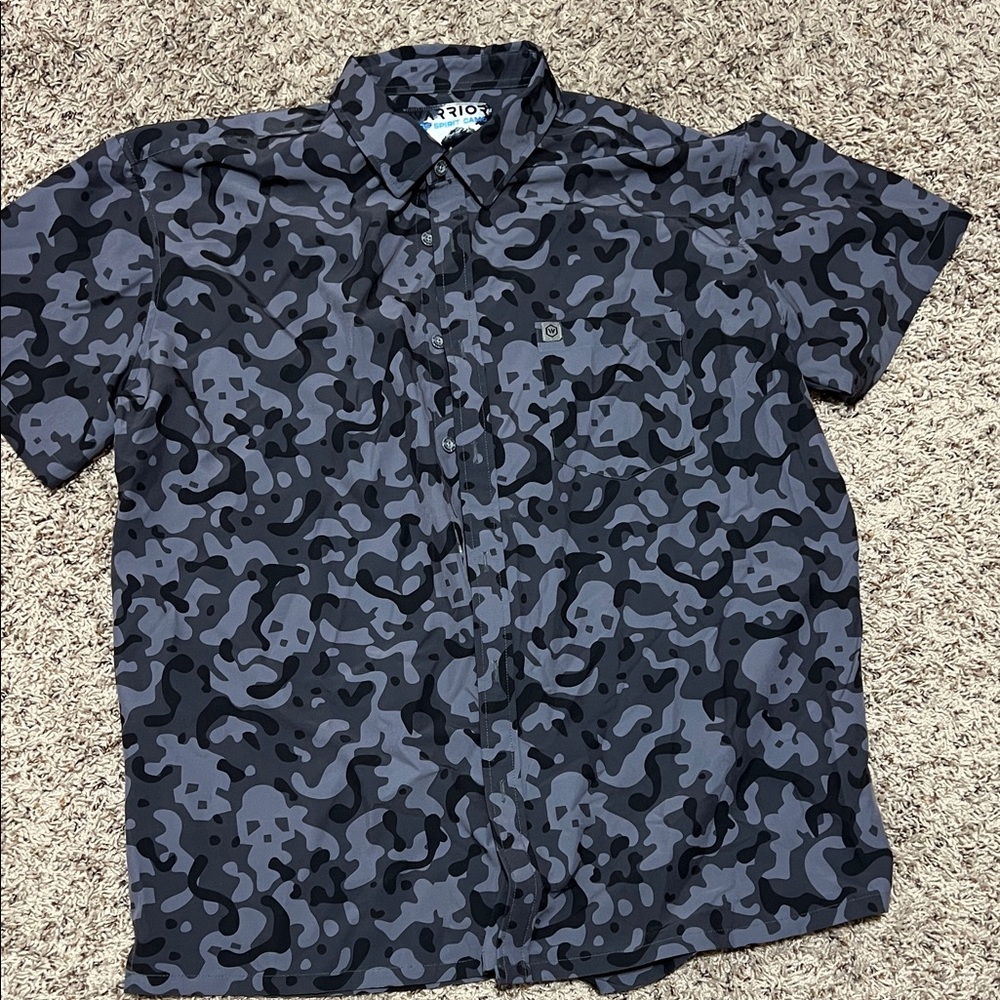 Stylish Camouflage Button Down Shirt - Black and Gray